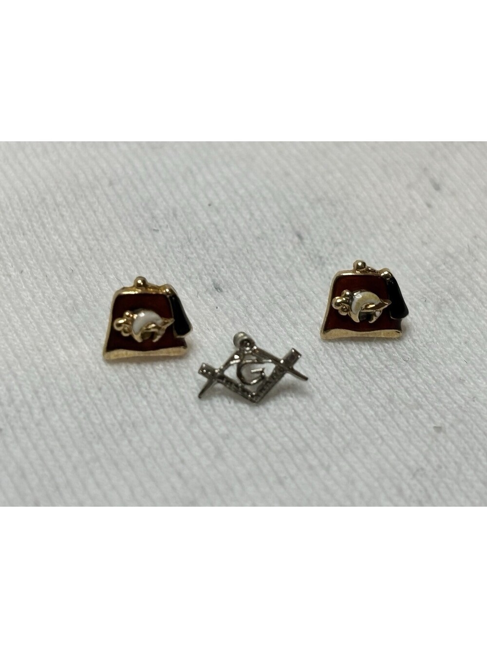 Vintage 10K Gold Shriners Fez & Masonic Square Compass Screw Back Pins Lot 3